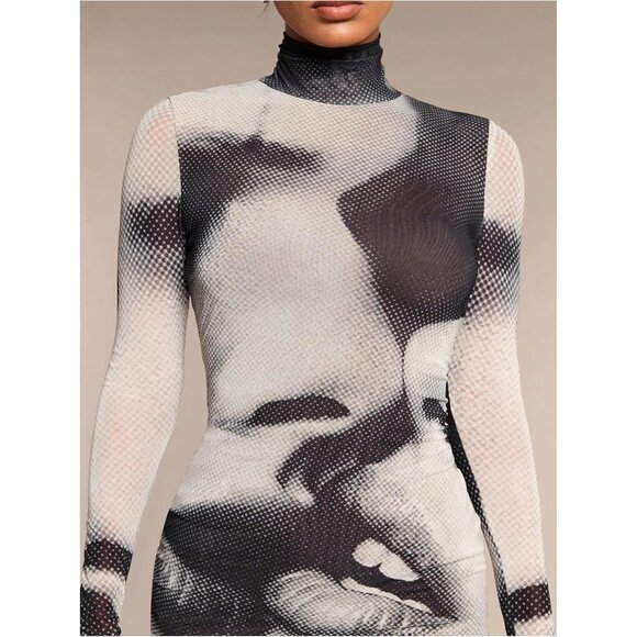 Women's Mesh Long Sleeve Mini Dress Gothic Y2K Rave Club Night Out - Picture 4 of 6